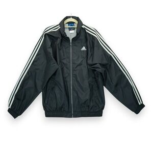 Vintage Adidas Full Zip Windbreaker Medium  Black/White 80's-90's Striped Hooded